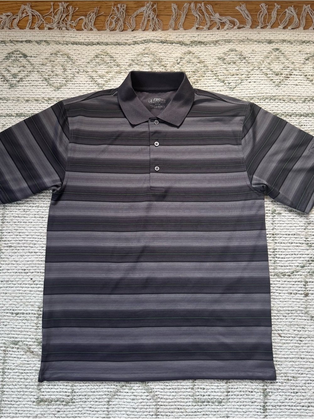 PGA Tour Men's Gray and Black Striped Polo